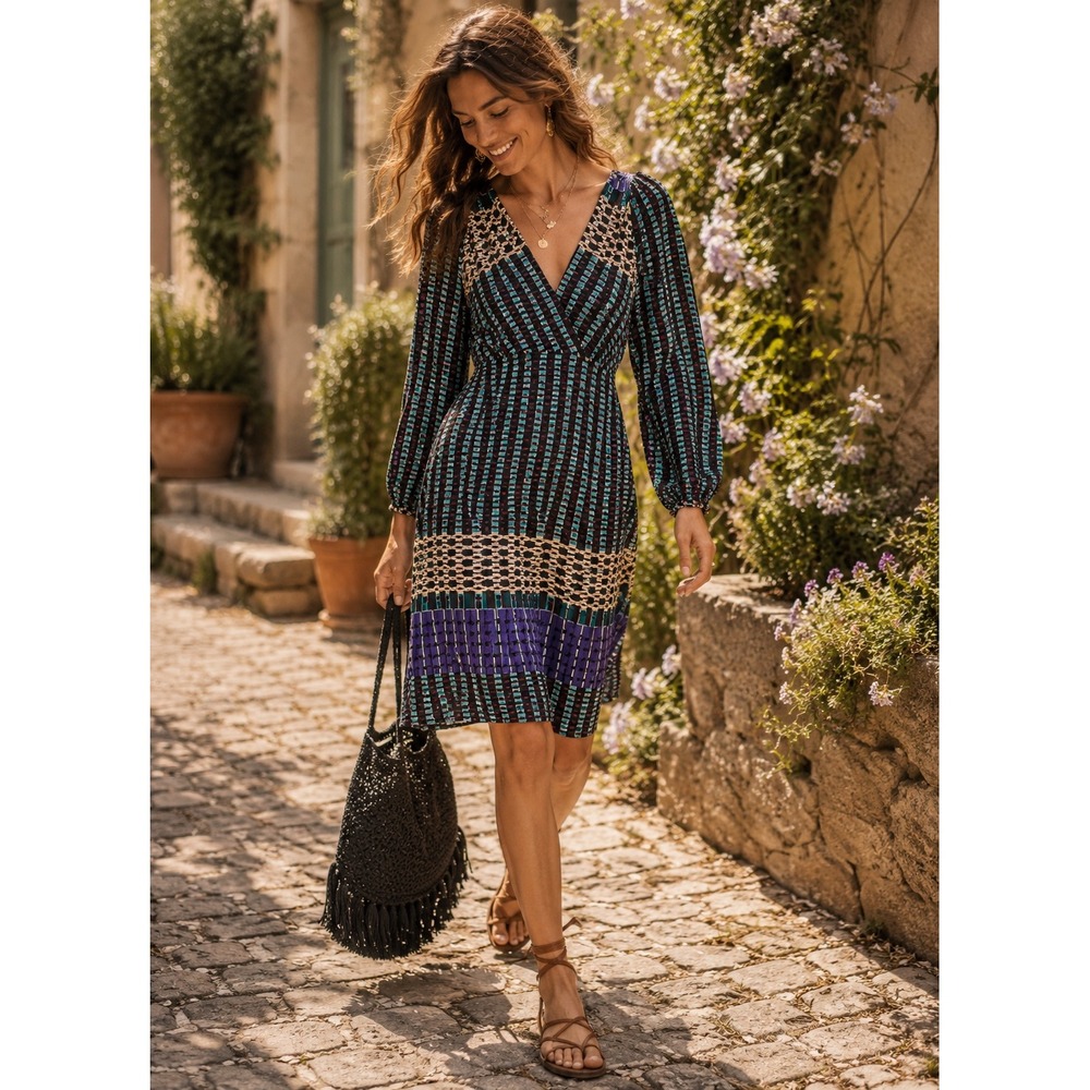 Maeve Anthropologie GIANNA TUNIC Midi Dress Long Sleeve Tie‎ Cuff WOMEN 10